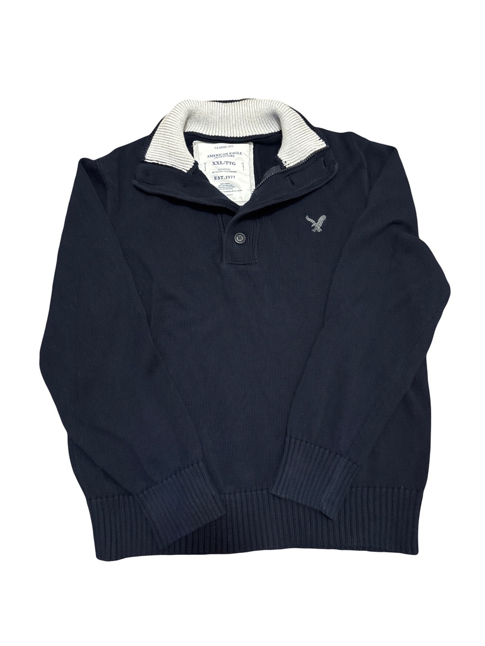 American Eagle Men’s XXL Navy Blue 1/4 Zip Pullover Mock Neck Henley Sweater